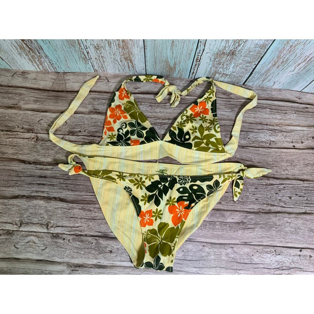 Pink Sands Y2K Vintage Floral 3 Piece Bikini Skirt Set Large Swimwear